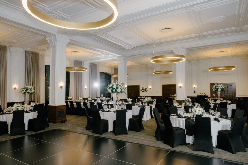 Des Moines Tea Room wedding reception black and white