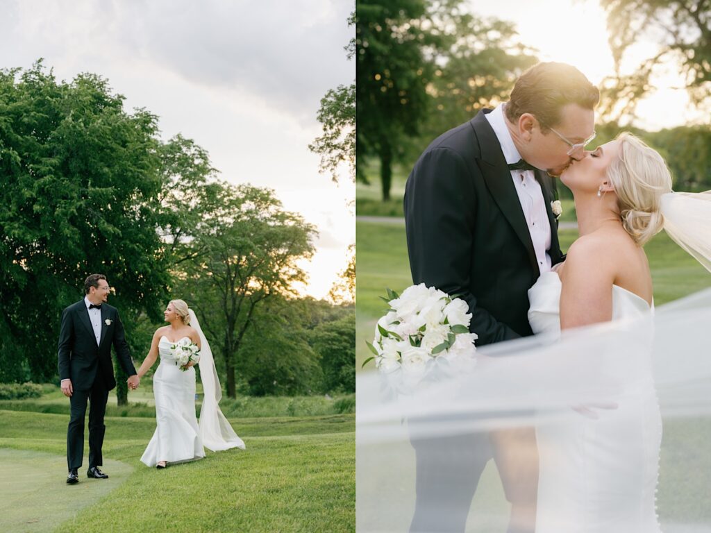 golden hour wedding photos at golf course