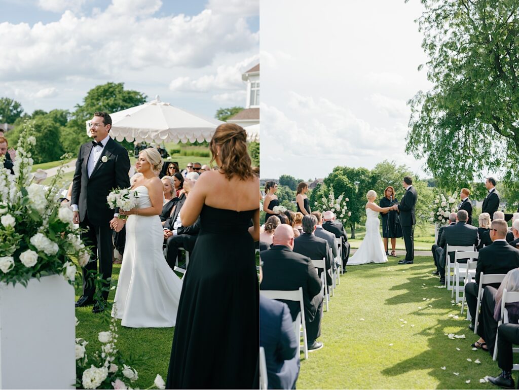 Outdoor wedding ceremony glen oaks country club croquet lawn