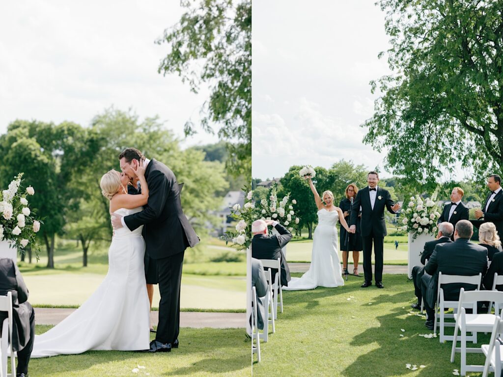Outdoor wedding ceremony glen oaks country club croquet lawn