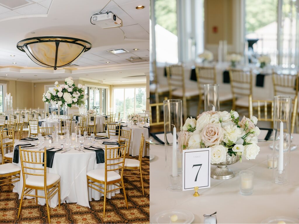 White wedding reception at Glen Oaks Country Club