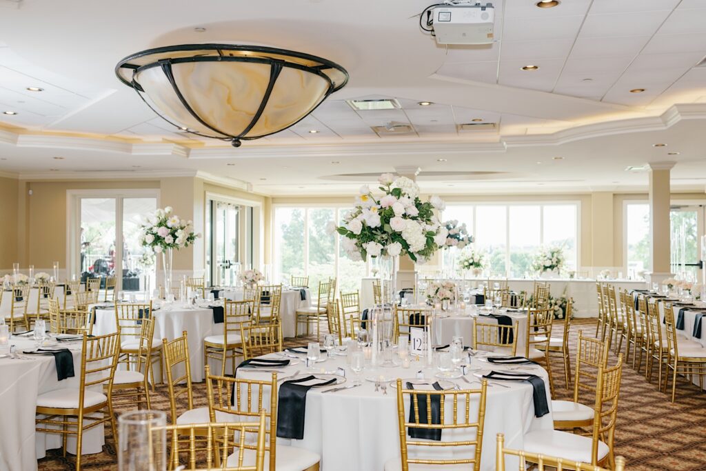 White wedding reception at Glen Oaks Country Club ballroom