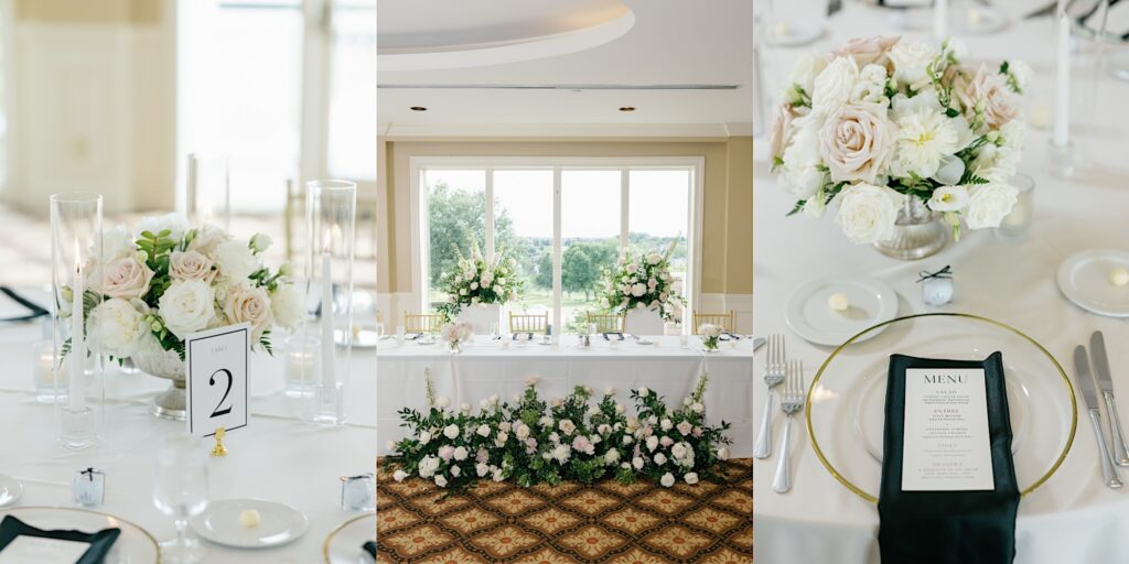 White wedding reception at Glen Oaks Country Club ballroom