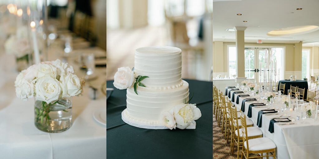 White wedding reception at Glen Oaks Country Club ballroom