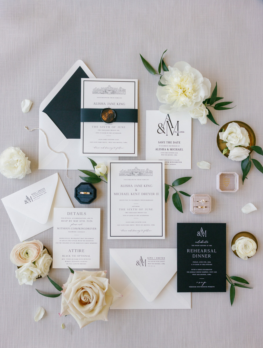 black and white wedding stationery