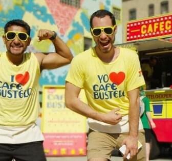 Men wearing cafe bustelo t-shirts