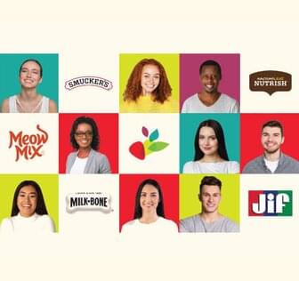 Collage of faces and product logos