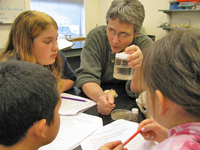 Scientist Kate Wynne helps students study what whales eat.