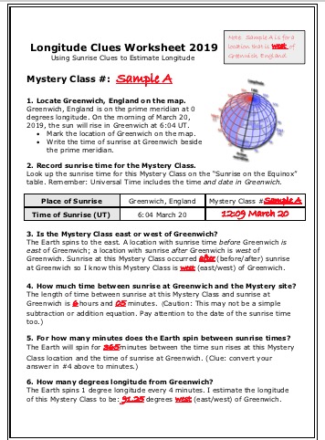 Longitude Clues Worksheet