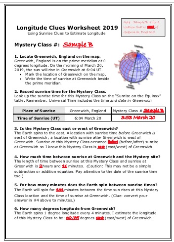 Longitude Clues Worksheet