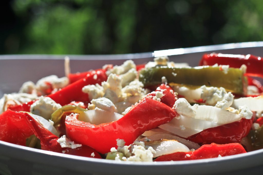 Roasted Peppers & Onions with Tomato Basil Feta Klondike Cheese Co.