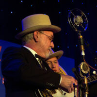 Charlie Cushman with Earls Of Leicester at Joe Val (2/19/17) - photo © Tara Linhardt