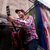 Thomas Angell performs on the Bluegrass Pride contingent float at the 2017 SF Pride Parade