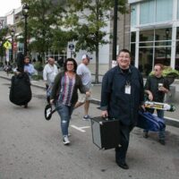 Danny Paisley & The Southern Grass heading stageward at the 2017 Wide Open Bluegrass StreetFest - photo by Frank Baker