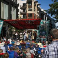 Mark Kuykendall and Bobby Hicks at the 2017 Wide Open Bluegrass StreetFest - photo by Frank Baker