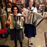 Two Sally Ann Forresters at Danny Clark's 2017 Bluegrass Halloween Party at the Bluegrass Bus Museum — with Corrina Rose Lodgston Stephens and Becky Buller