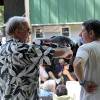 Bob Webster and Russ Kraus with Smoky the bird at the 2018 Doyle Lawson & Quicksilver Bluegrass Festival - photo by Laura Tate Photography
