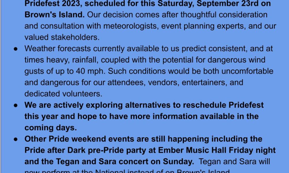 Pridfest Cancelled, Sara and Tegan Concert Moved to the National - Vimarsana News