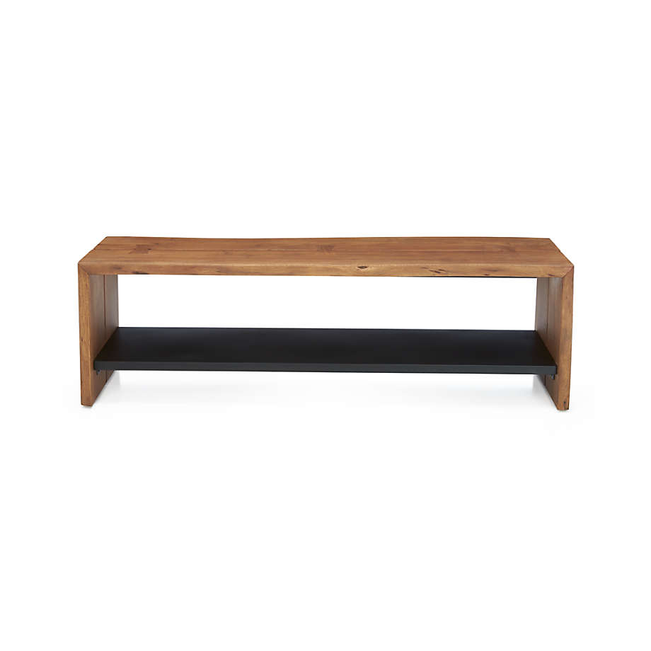Crate&Barrel Yukon Natural Entryway Bench with Shelf Seeded
