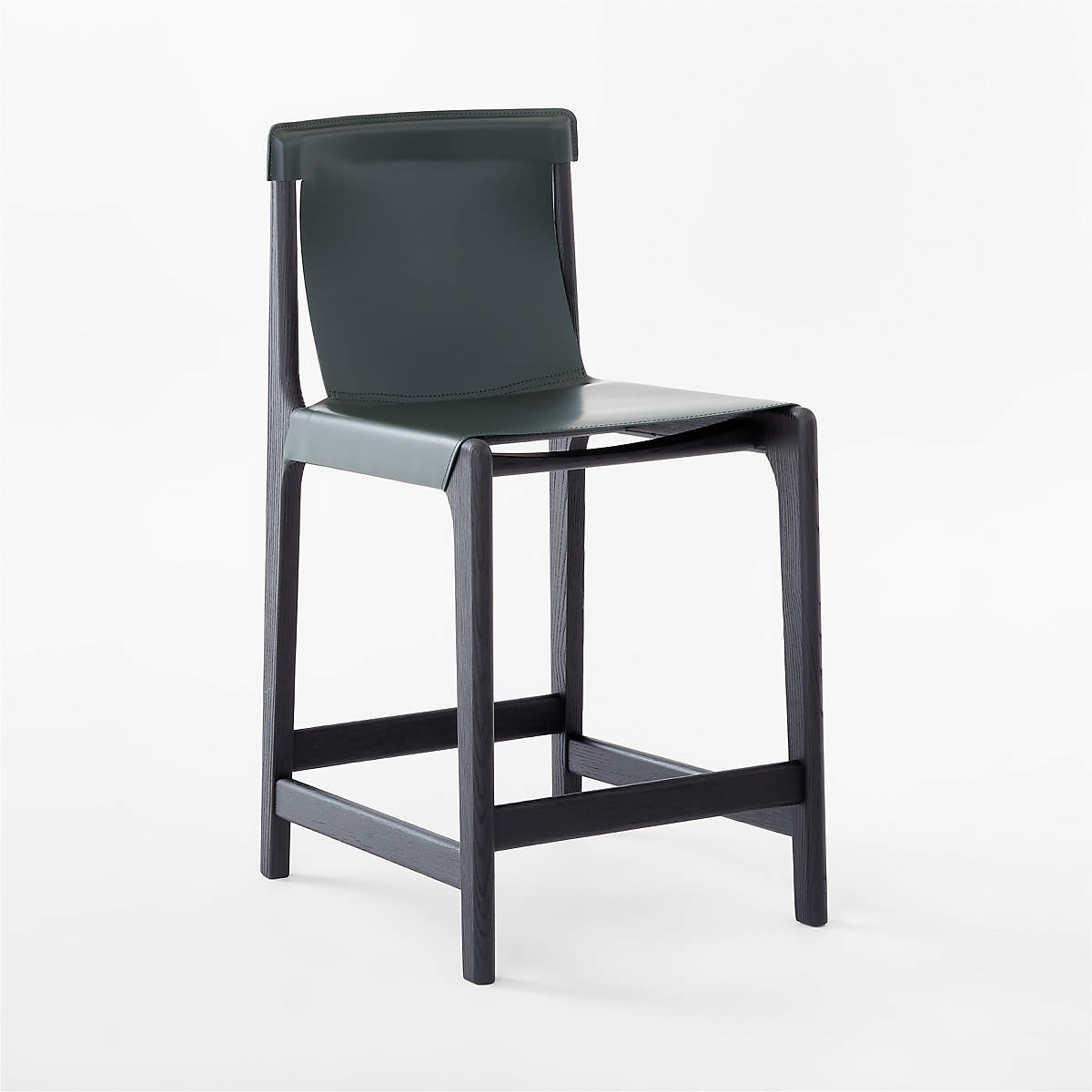 CB2 Burano Green Leather Sling Counter Stool Seeded