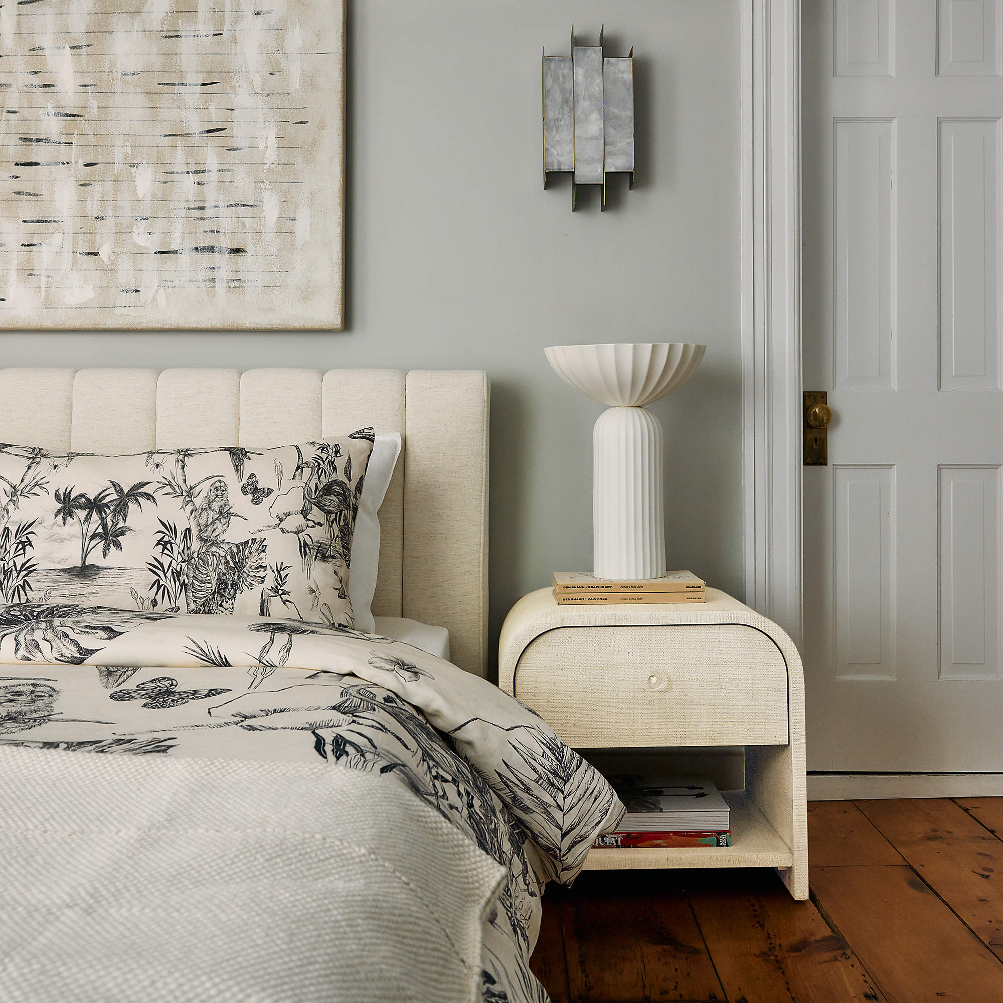 CB2 Archer Lacquered Linen Nightstand | Seeded