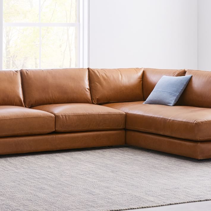 West Elm Haven Leather 2Piece Terminal Chaise Sectional Seeded