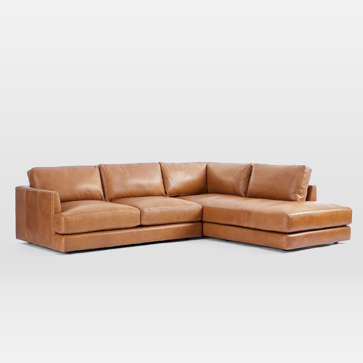 West Elm Haven Leather 2Piece Terminal Chaise Sectional Seeded