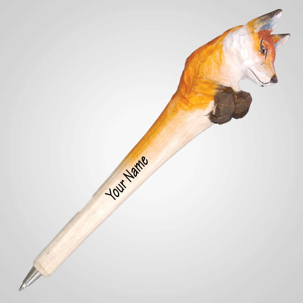 61731IM - Carved Wood Fox Pen, Name-Drop