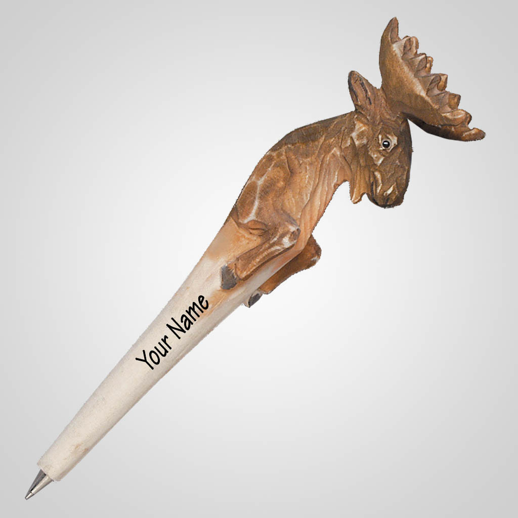 62161IM - Carved Wood Moose Pen, Name Drop