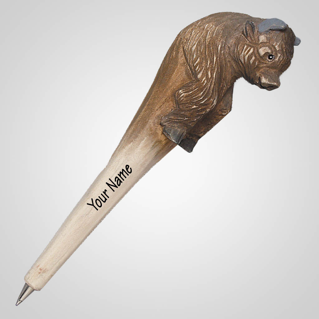 62163IM - Carved Wood Buffalo Pen, Name-Drop