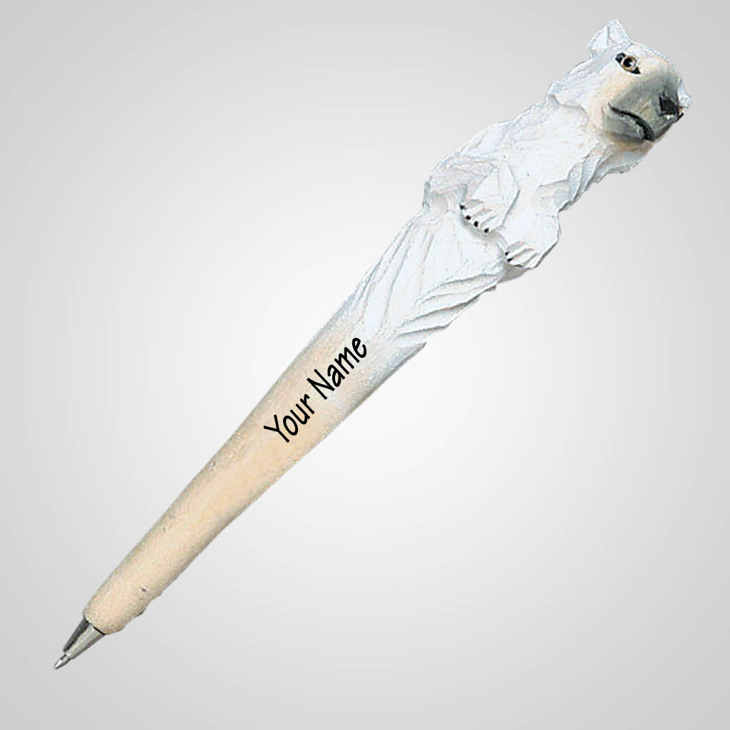 62240IM - Carved Wood Polar Bear Pen, Name Drop