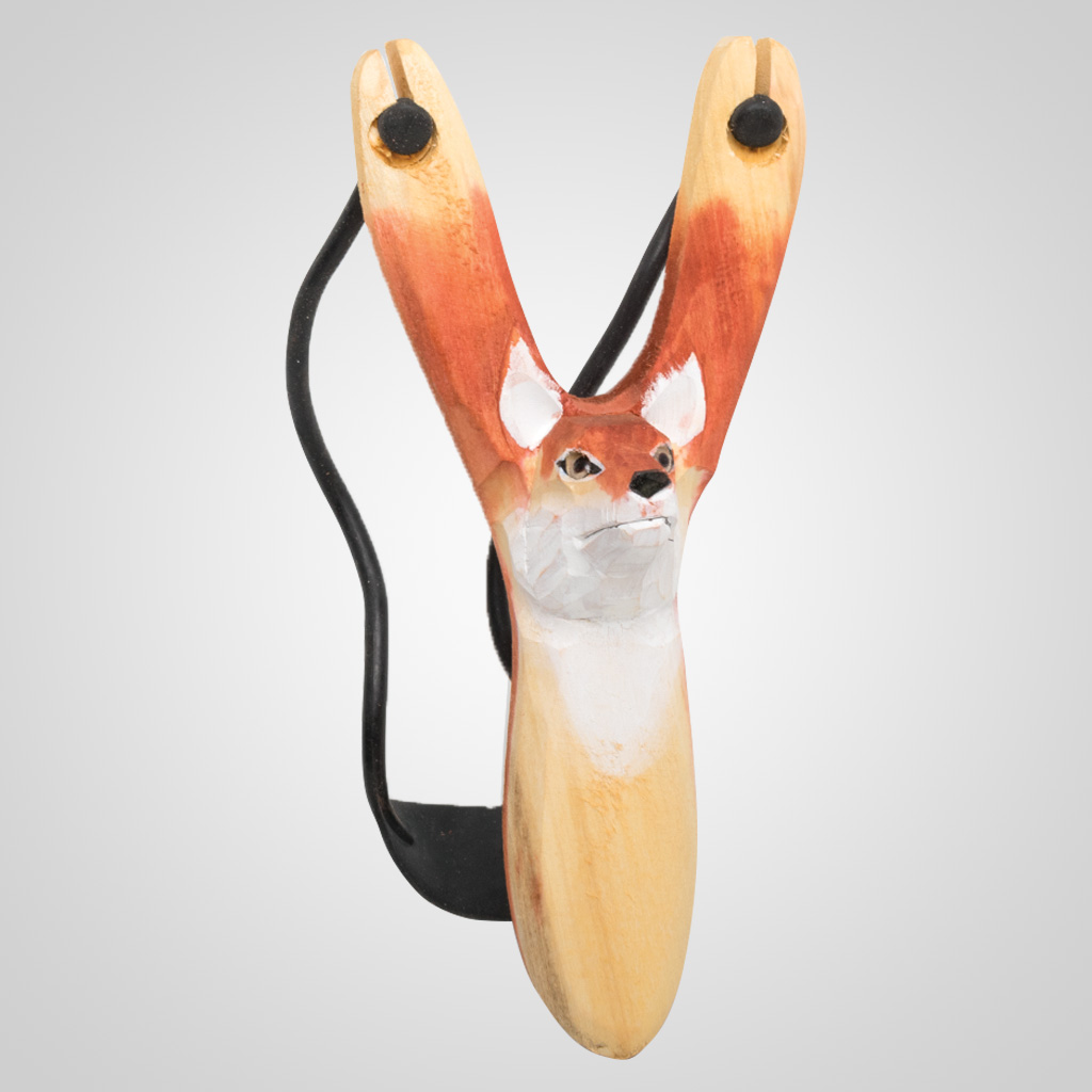 62314 - Carved Wood Fox Slingshot, Plain