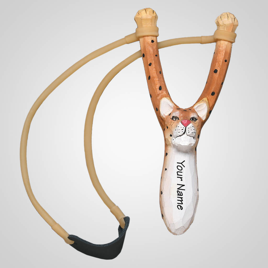 62317IM - Carved Wood Leopard Slingshot, Name-Drop