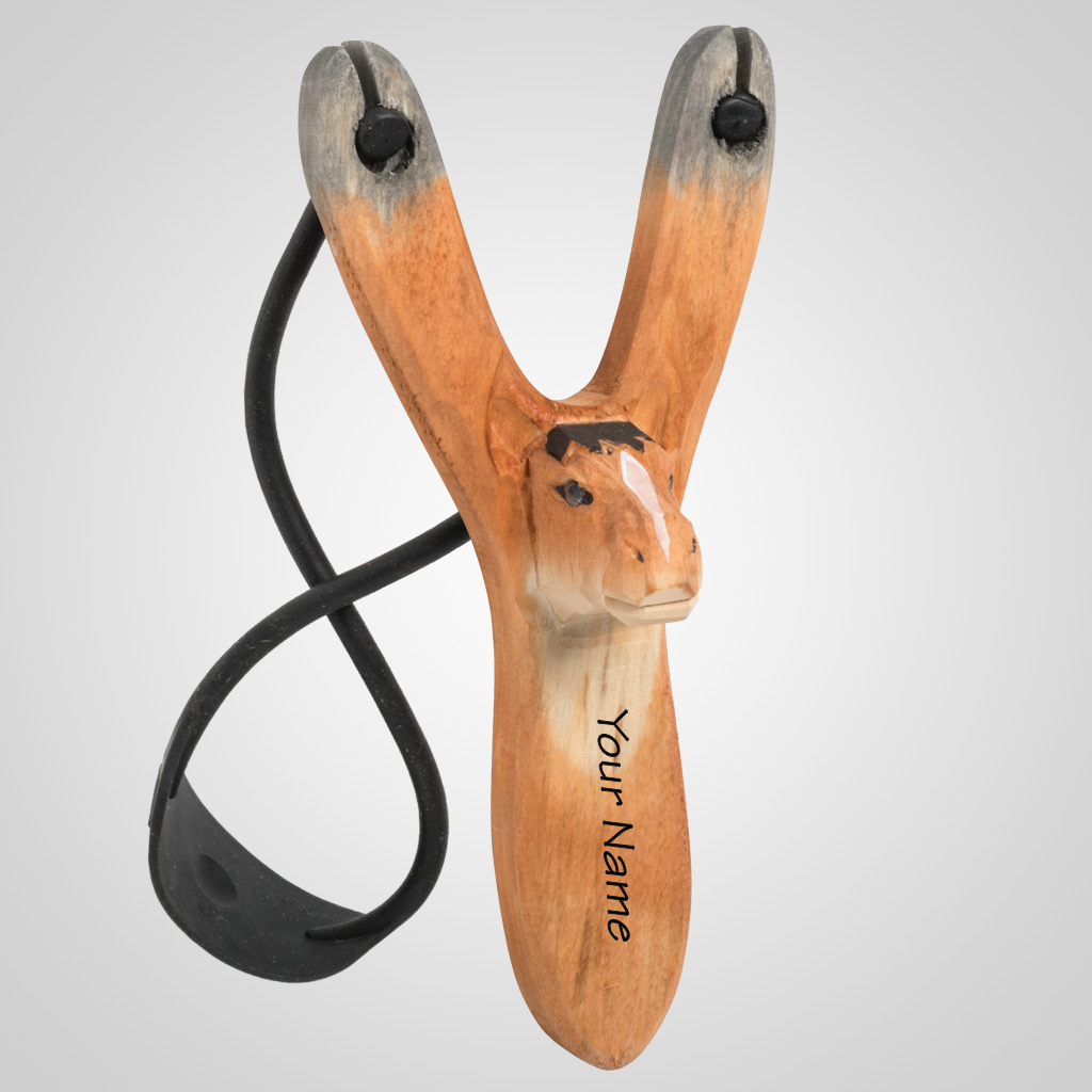 62406IM - Carved Wood Horse Slingshot, Name Drop