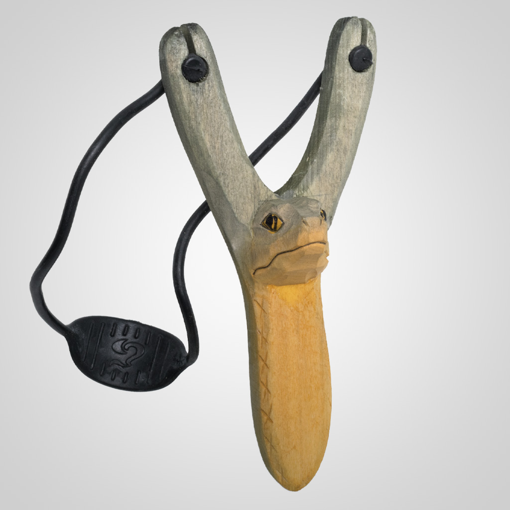 62409 - Carved Wood Alligator Slingshot, Plain
