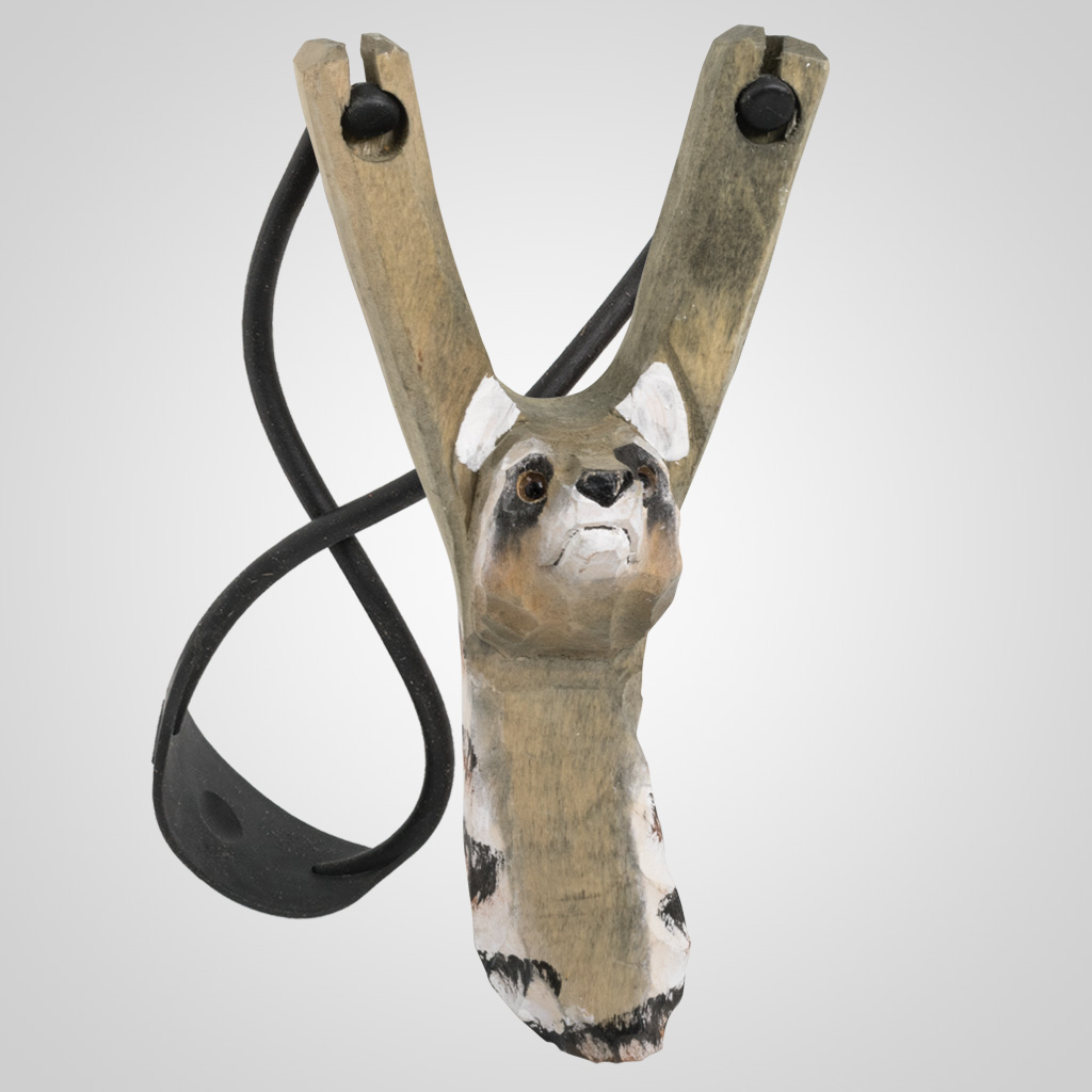 62471 - Carved Wood Raccoon Slingshot, Plain