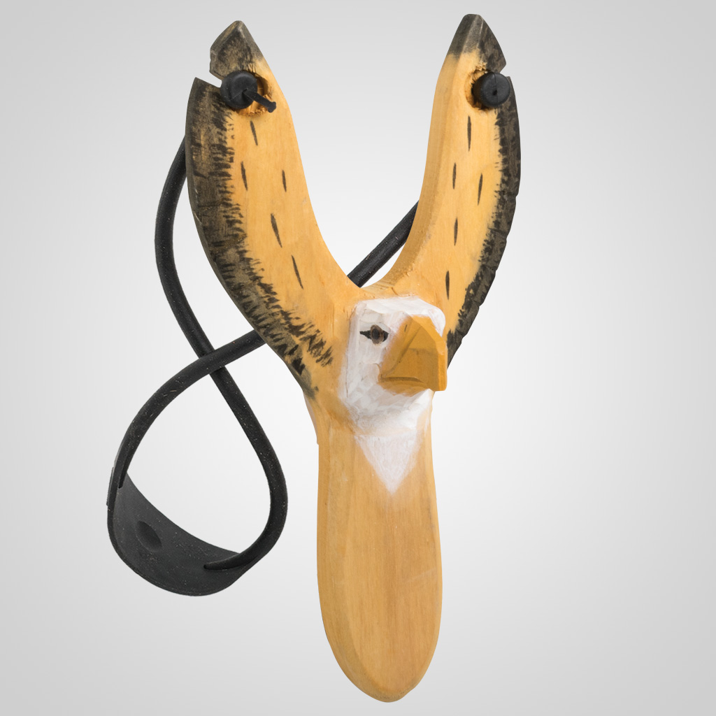 62708 - Carved Wood Winged Eagle Slingshot, Plain