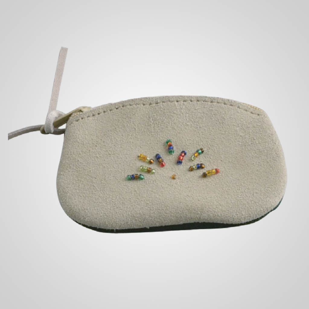 62813PL - Leather Zip Coin Purse With Beads, Plain