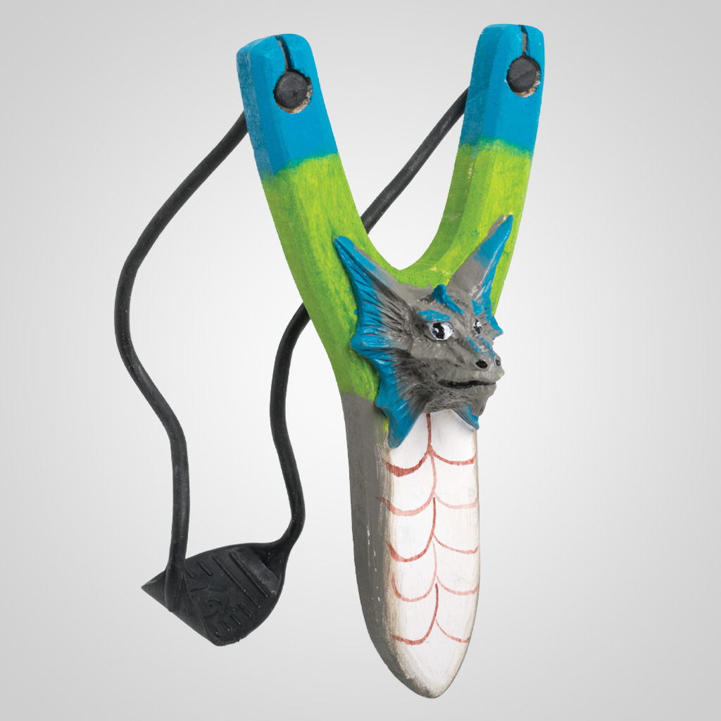 63028 - Carved Wood Dragon Slingshot, Plain