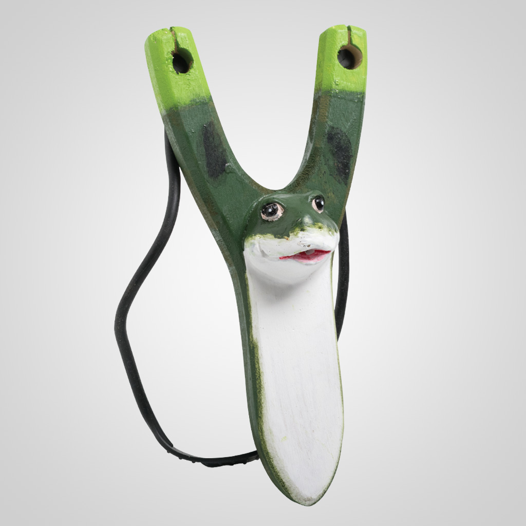 63033 - Carved Wood Cute Frog Slingshot, Plain