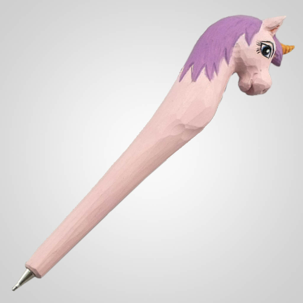 63195 - Carved Wood Unicorn Pen, Plain