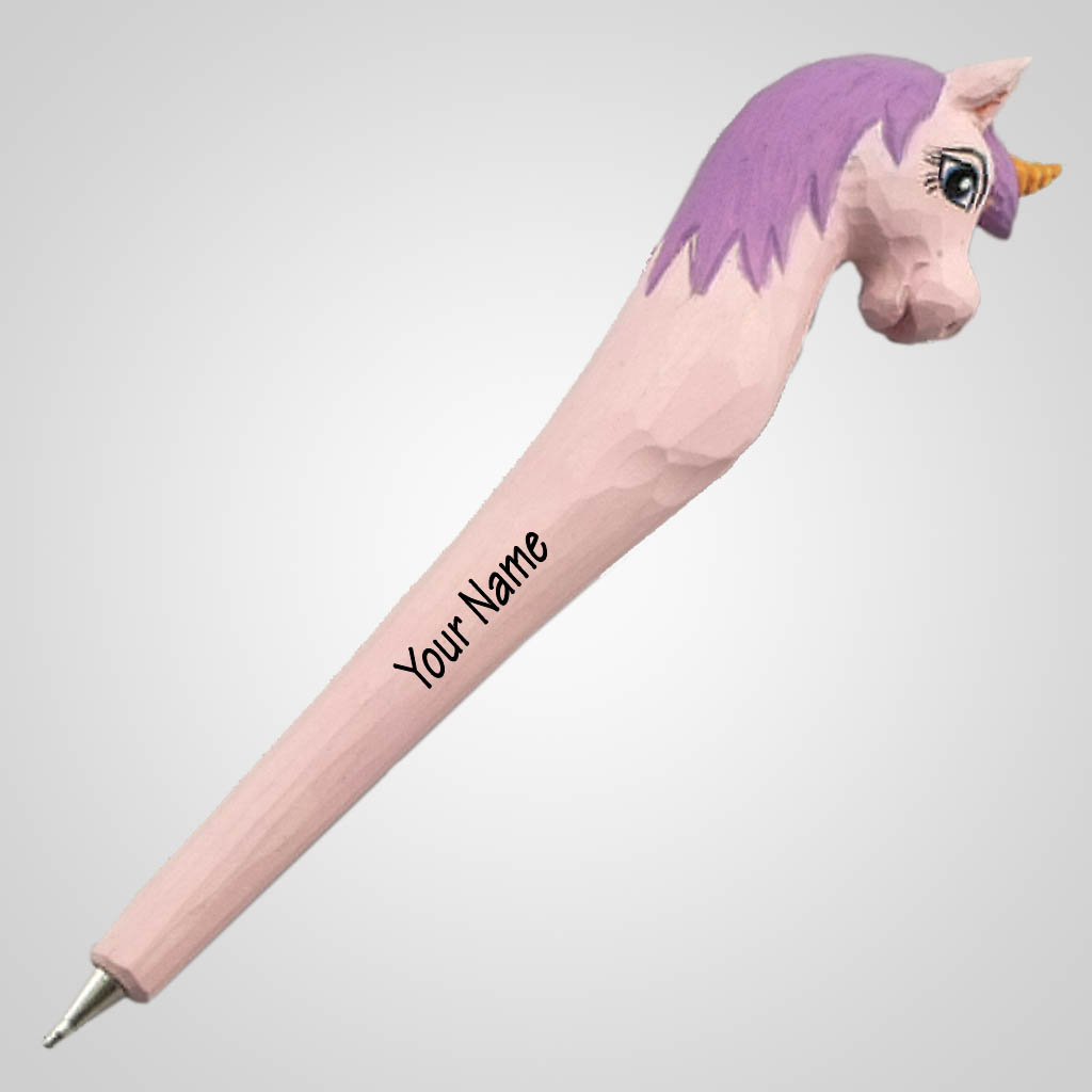 63195IM - Carved Wood Unicorn Pen, Name Drop
