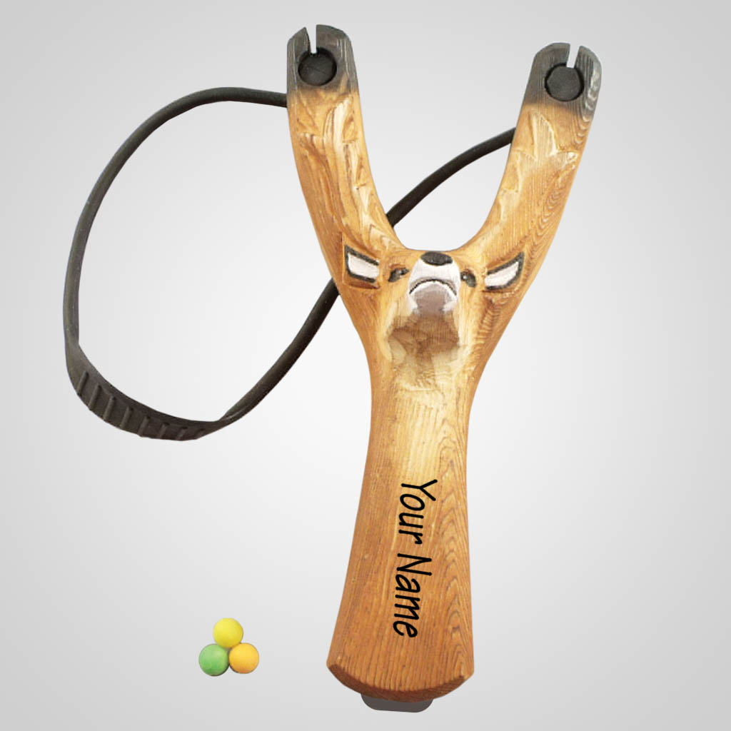 63269IM - Carved Wood Deer Slingshot w/ Ammo, Imprinted