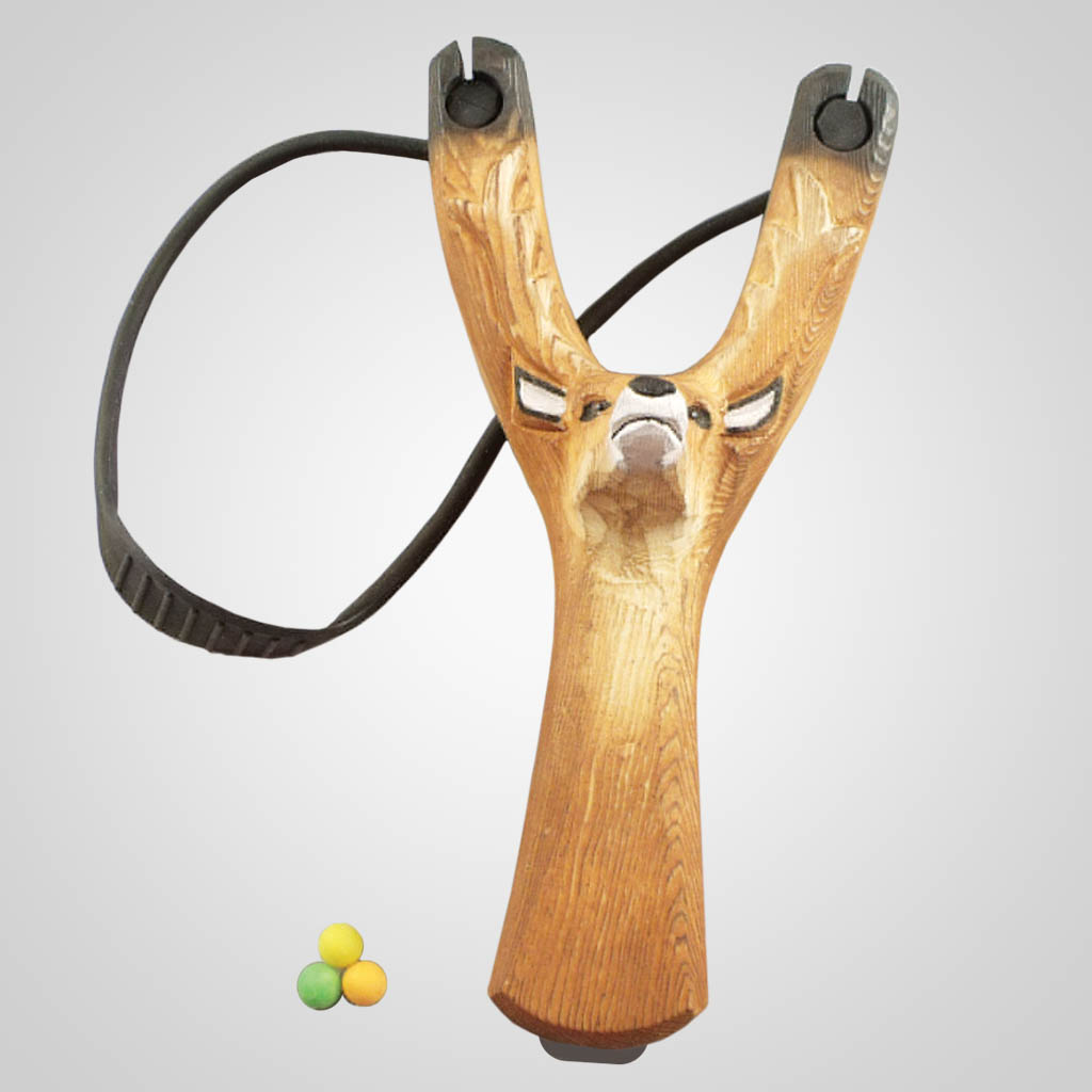 63269PL - Carved Wood Deer Slingshot w/ Ammo