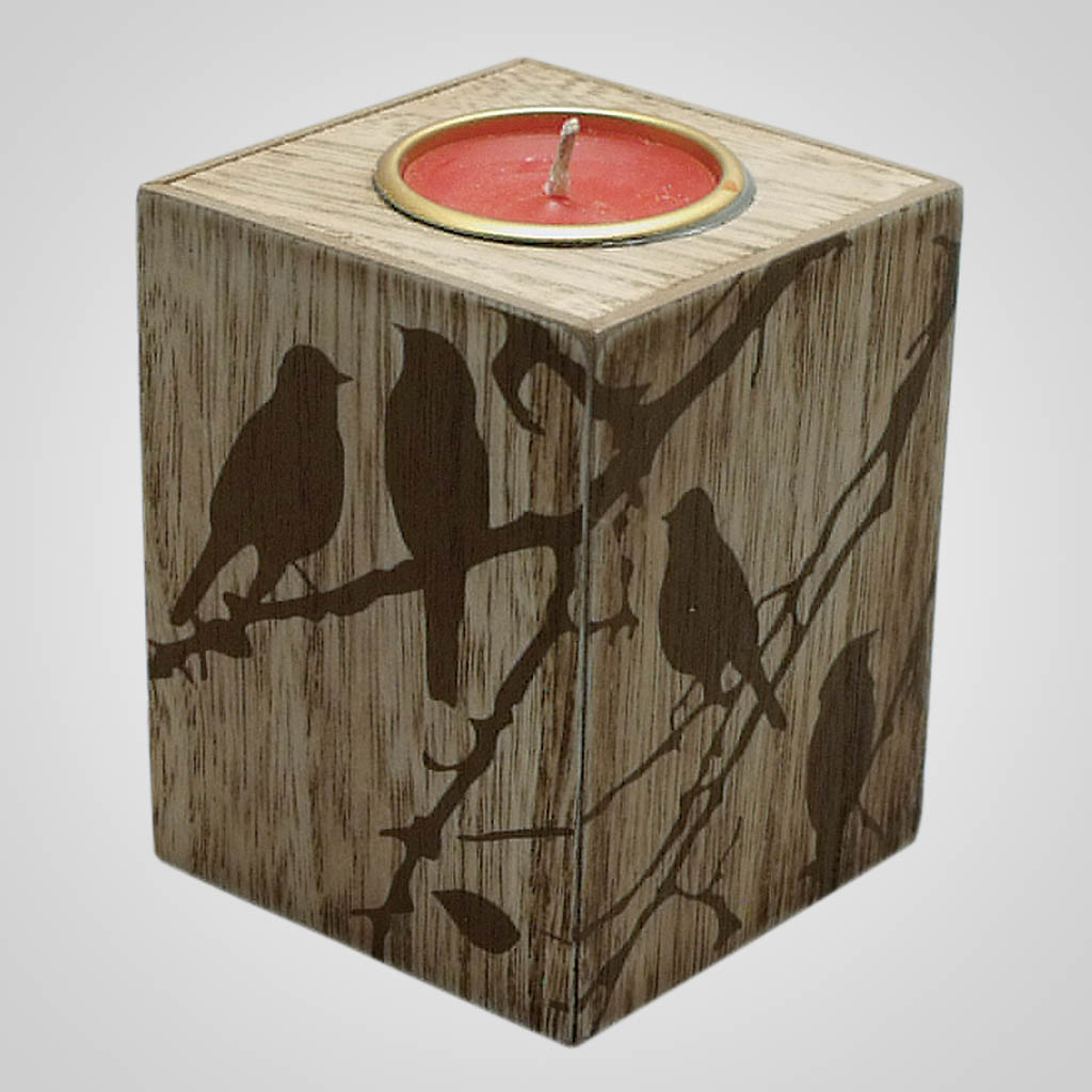 19169 Bird Design Wood Tealight Holder Lipco