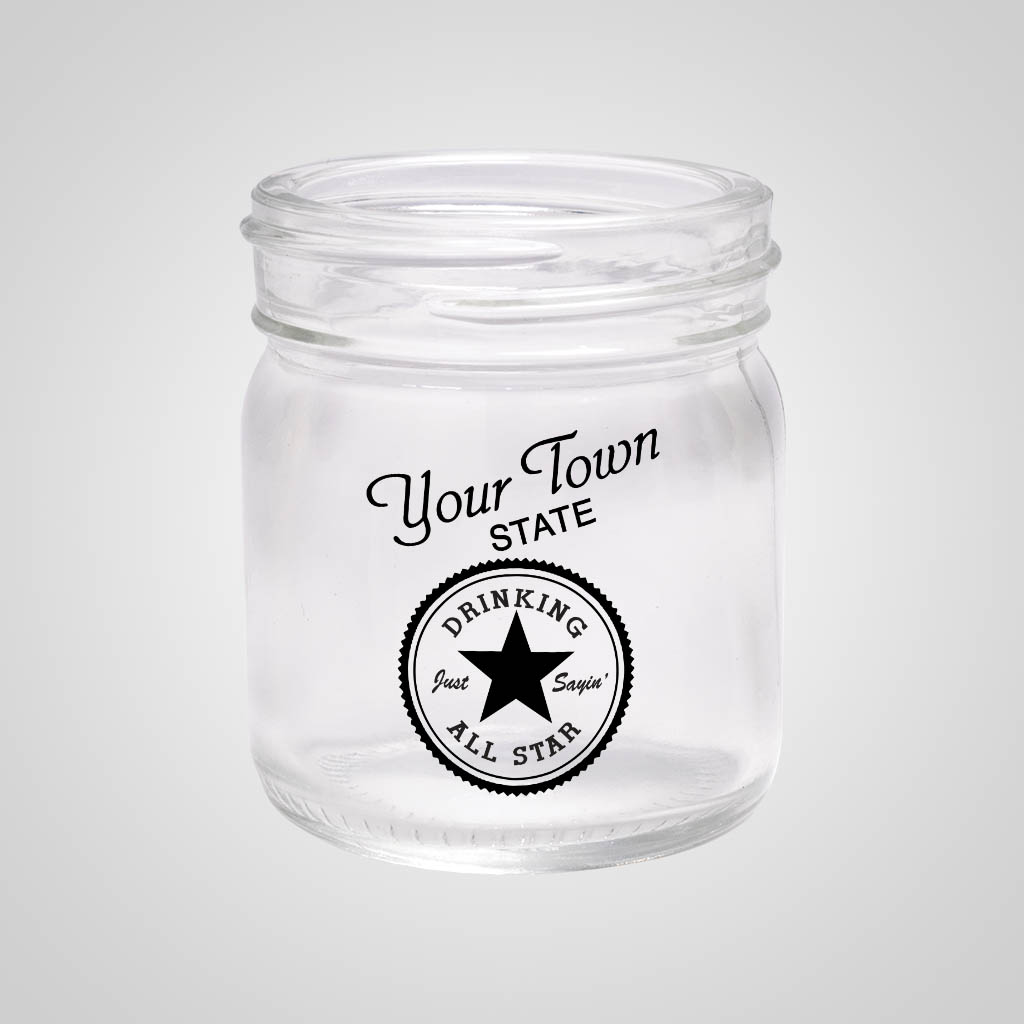 58867WV - Minature 1.25oz Mason Jar Shot Glass With Name Drop