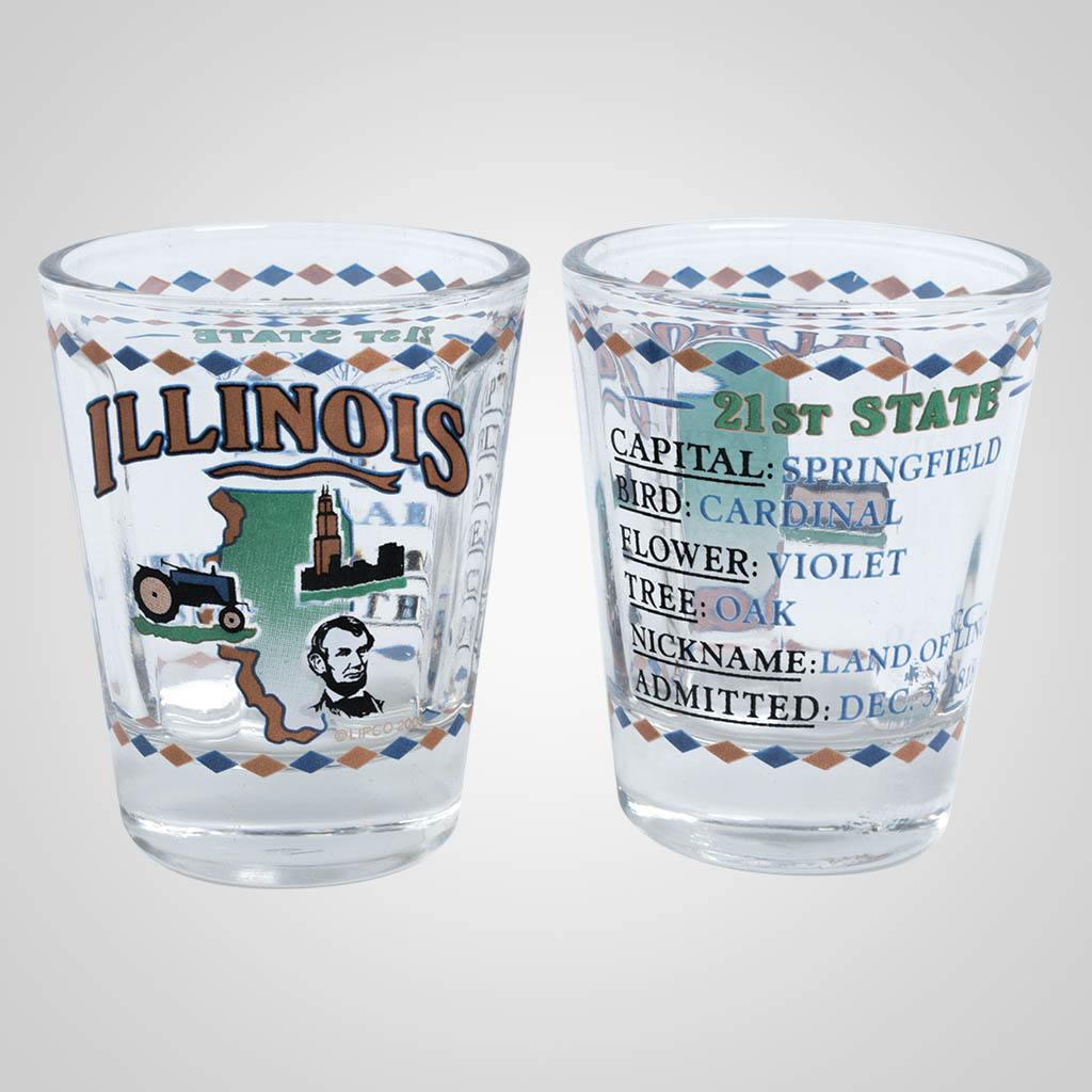 21589IL State History Shot Glass, Illinois Lipco