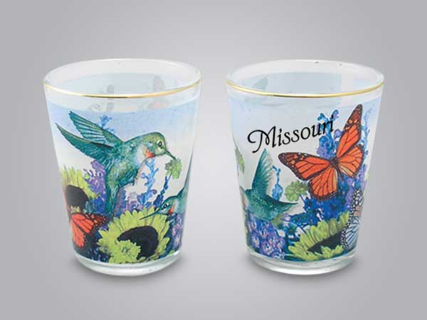 57057MO - Floral Hummingbird Shot Glass, Missouri