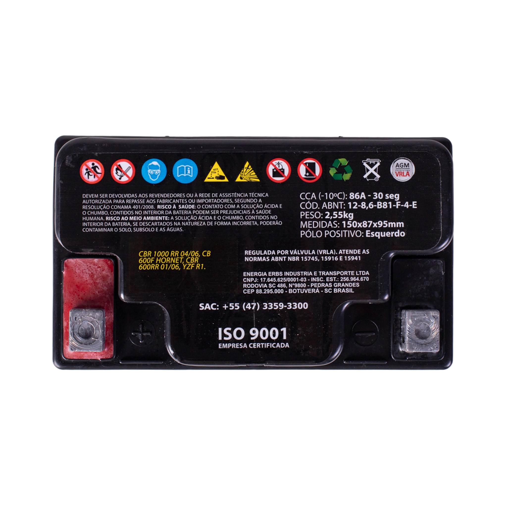 Bateria Moto ERBS Premium ETX8,6BS 12V 8,6Ah