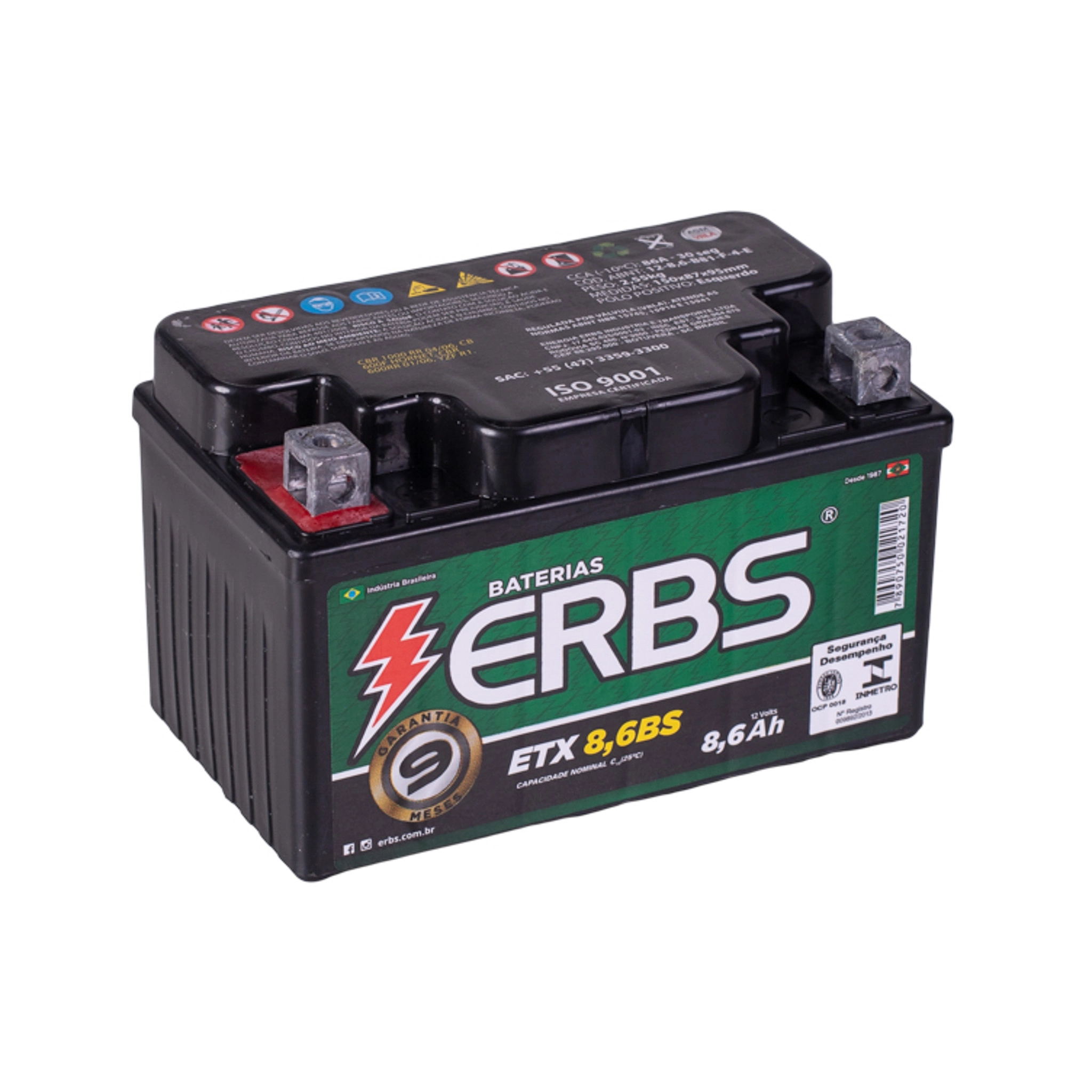 Bateria Moto ERBS Premium ETX8,6BS 12V 8,6Ah